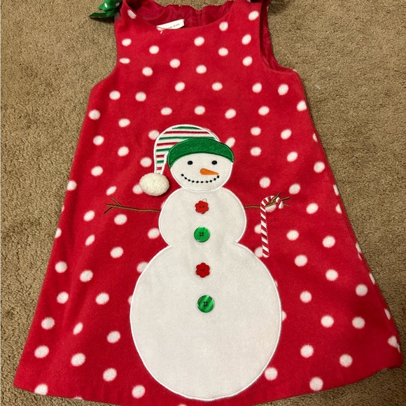 Bonnie Jean Red Polka Dot Snowman Dress - Picture 1 of 1